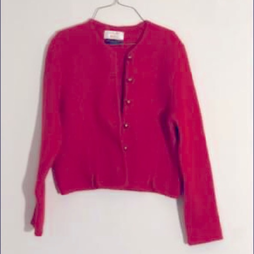 Vintage Red Tally Ho Women's 100% Wool Cardigan
